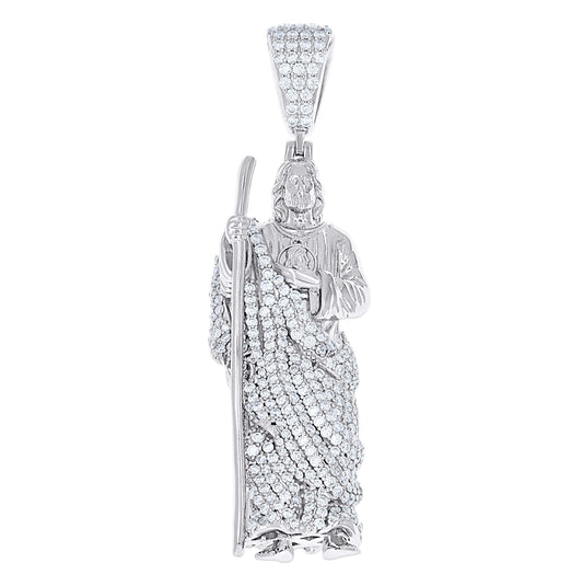 Sterling Silver Mens Moissanite St. Jude Religious Pendant