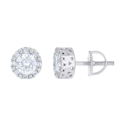 Sterling Silver Womens Round Baguette Moissanite Round Fashion Stud Earrings
