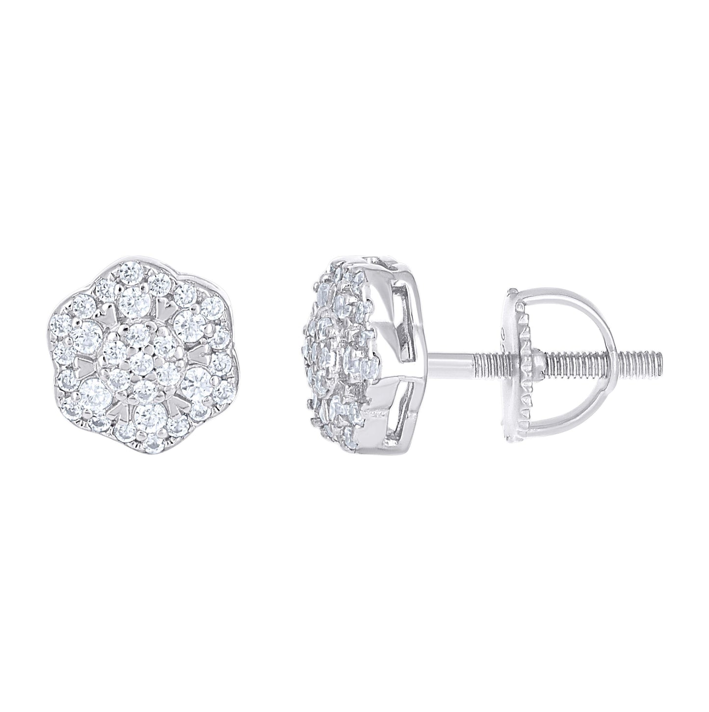 Sterling Silver Womens Moissanite Flower Fashion Stud Earrings