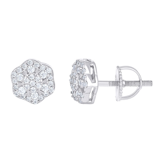 Sterling Silver Womens Moissanite Flower Fashion Stud Earrings