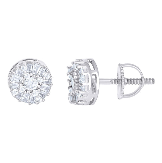 Sterling Silver Womens Round Baguette Moissanite Round Fashion Stud Earrings
