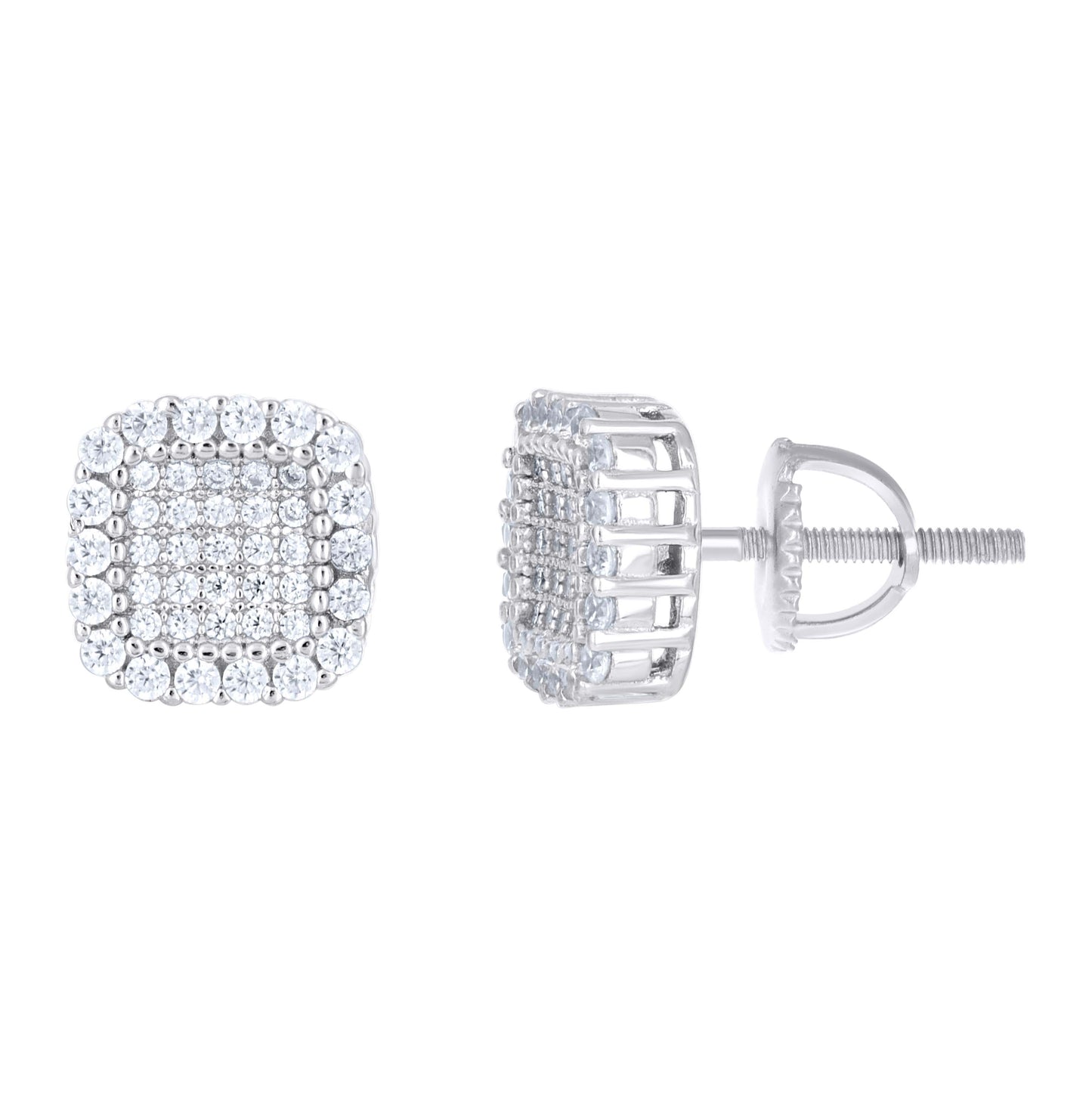Sterling Silver Womens Moissanite Square Fashion Stud Earrings 9mm