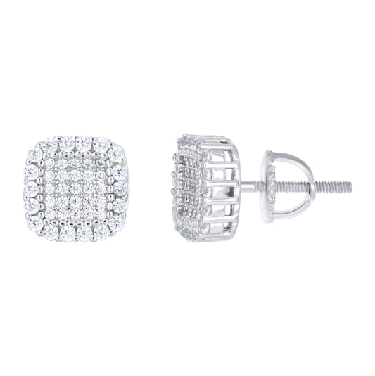 Sterling Silver Womens Moissanite Square Fashion Stud Earrings 9mm