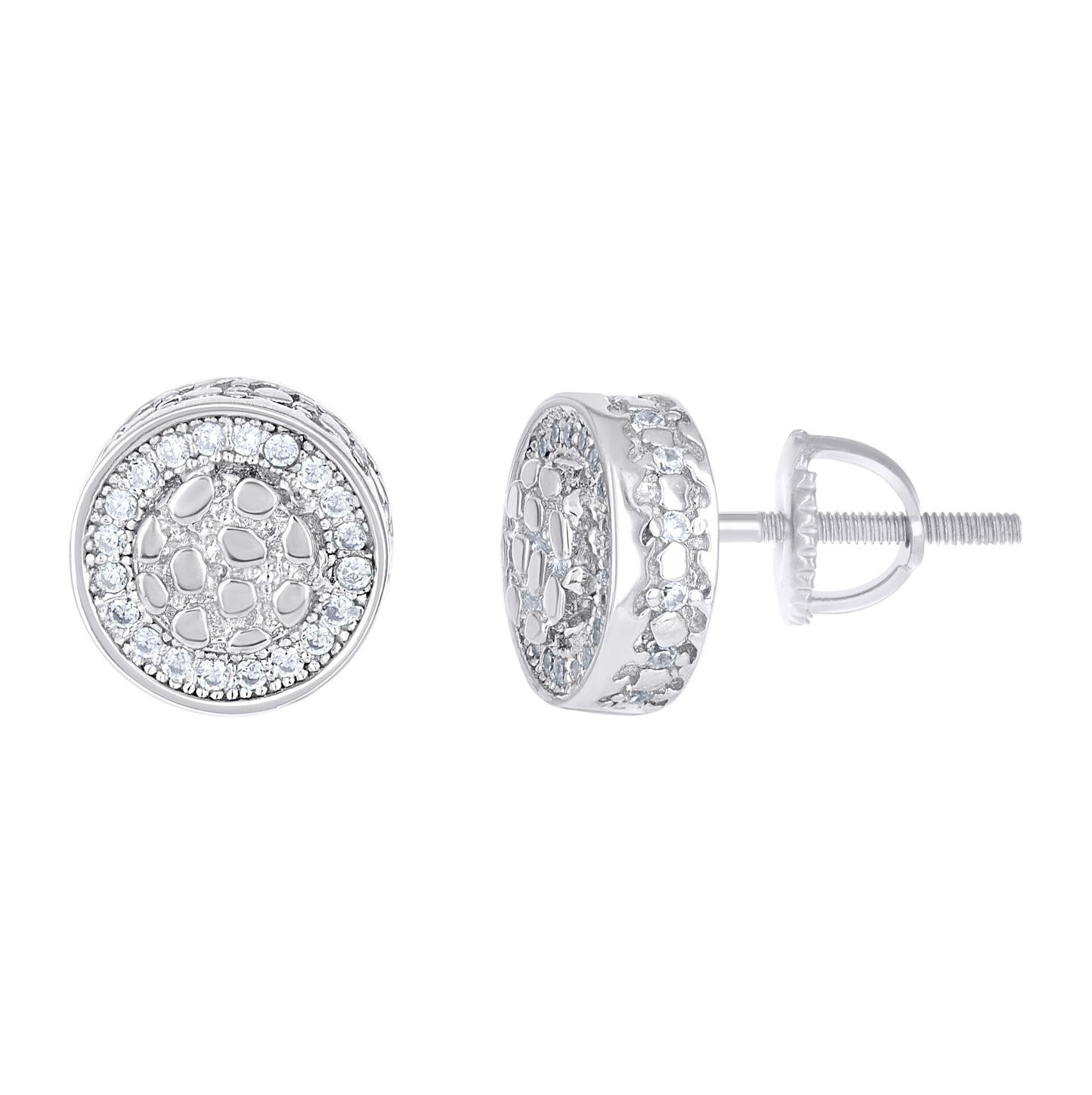 Sterling Silver Womens Moissanite Round Nugget Fashion Stud Earrings