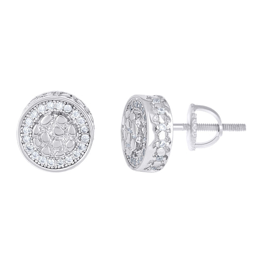 Sterling Silver Womens Moissanite Round Nugget Fashion Stud Earrings