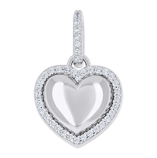 Sterling Silver Womens Cubic-Zirconia Heart Pendant