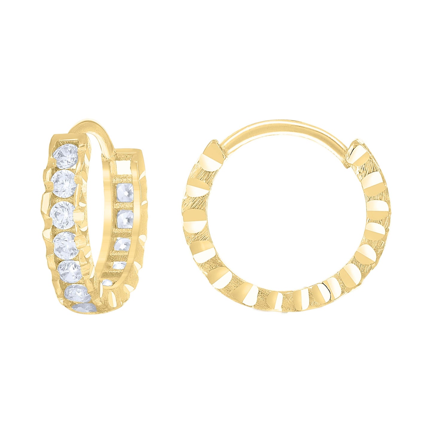 14K Yellow Gold Womens Cubic-Zirconia Diamond-Cut Fashion Hoop Earrings