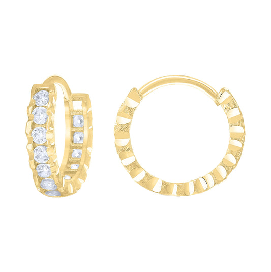 14K Yellow Gold Womens Cubic-Zirconia Diamond-Cut Fashion Hoop Earrings
