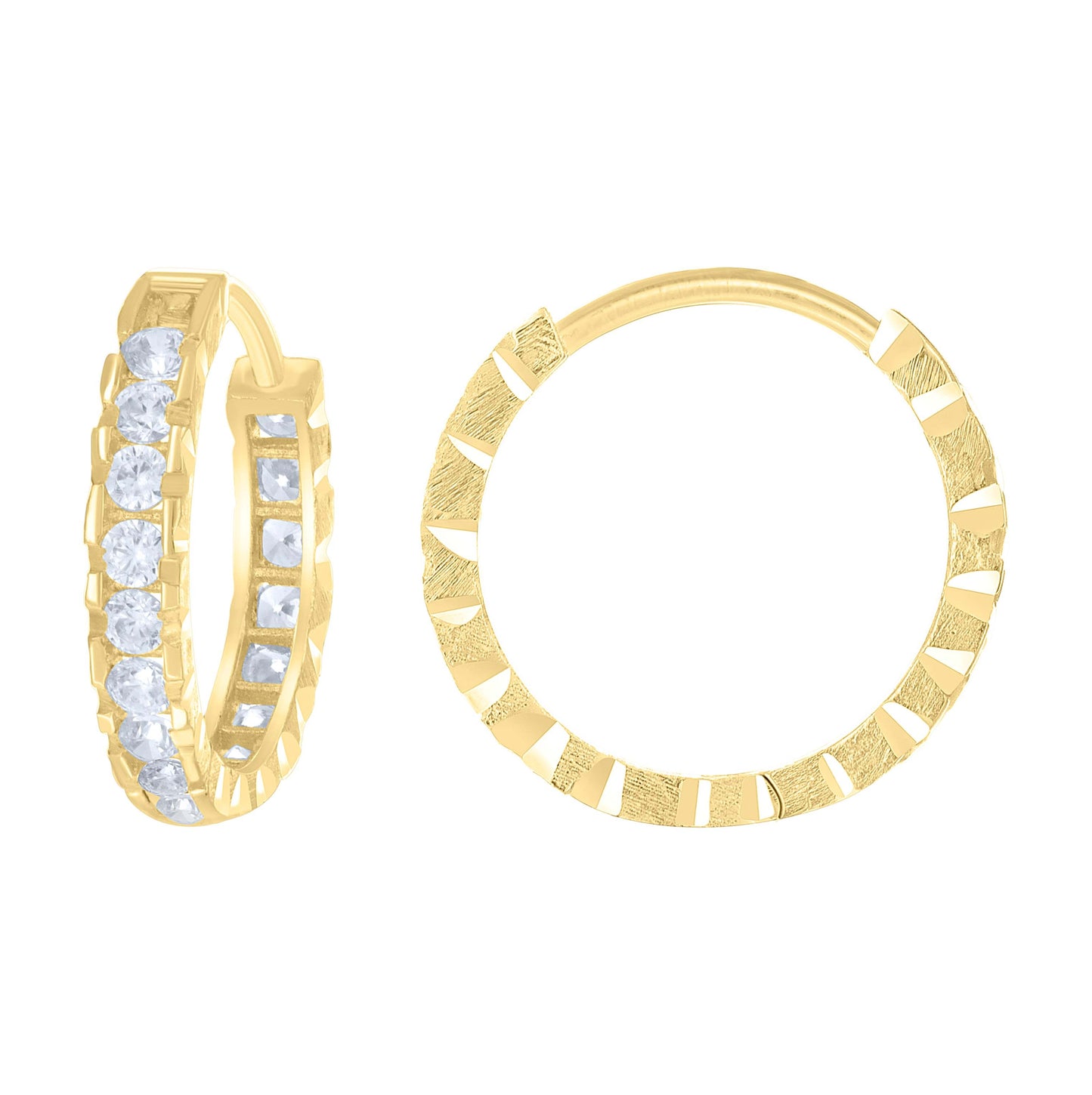 14K Yellow Gold Womens Cubic-Zirconia Diamond-Cut Fashion Hoop Earrings