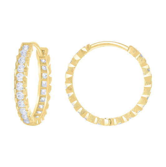 14K Yellow Gold Womens Cubic-Zirconia Diamond-Cut Fashion Hoop Earrings