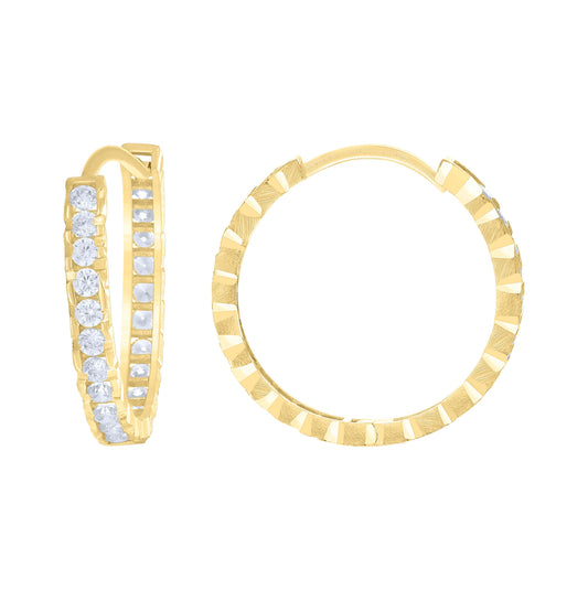 14K Yellow Gold Womens Cubic-Zirconia Diamond-Cut Fashion Hoop Earrings