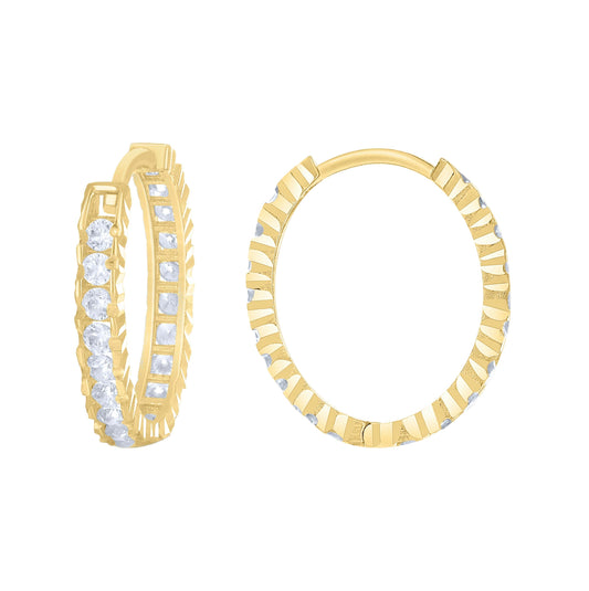 14K Yellow Gold Womens Cubic-Zirconia Diamond-Cut Fashion Hoop Earrings