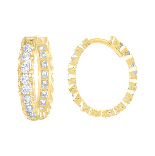 14K Yellow Gold Womens Cubic-Zirconia Diamond-Cut Fashion Hoop Earrings