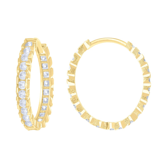 14K Yellow Gold Womens Cubic-Zirconia Diamond-Cut Fashion Hoop Earrings