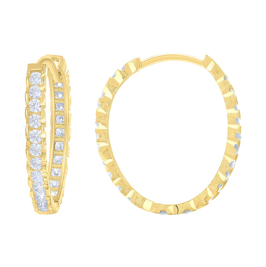 14K Yellow Gold Womens Cubic-Zirconia Diamond-Cut Fashion Hoop Earrings