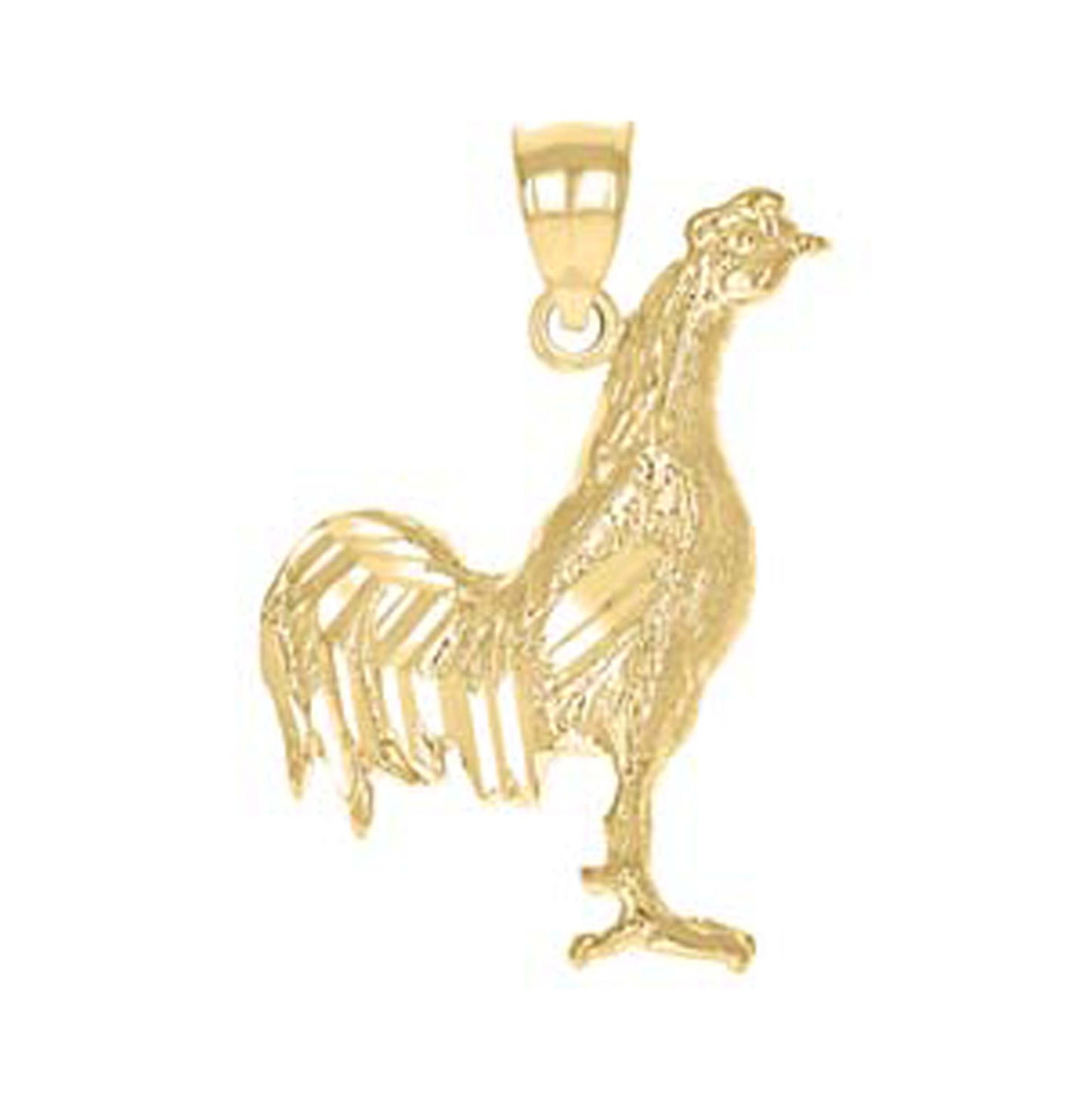 10K Yellow Gold Womens Mens Rooster Animal Charm Pendant