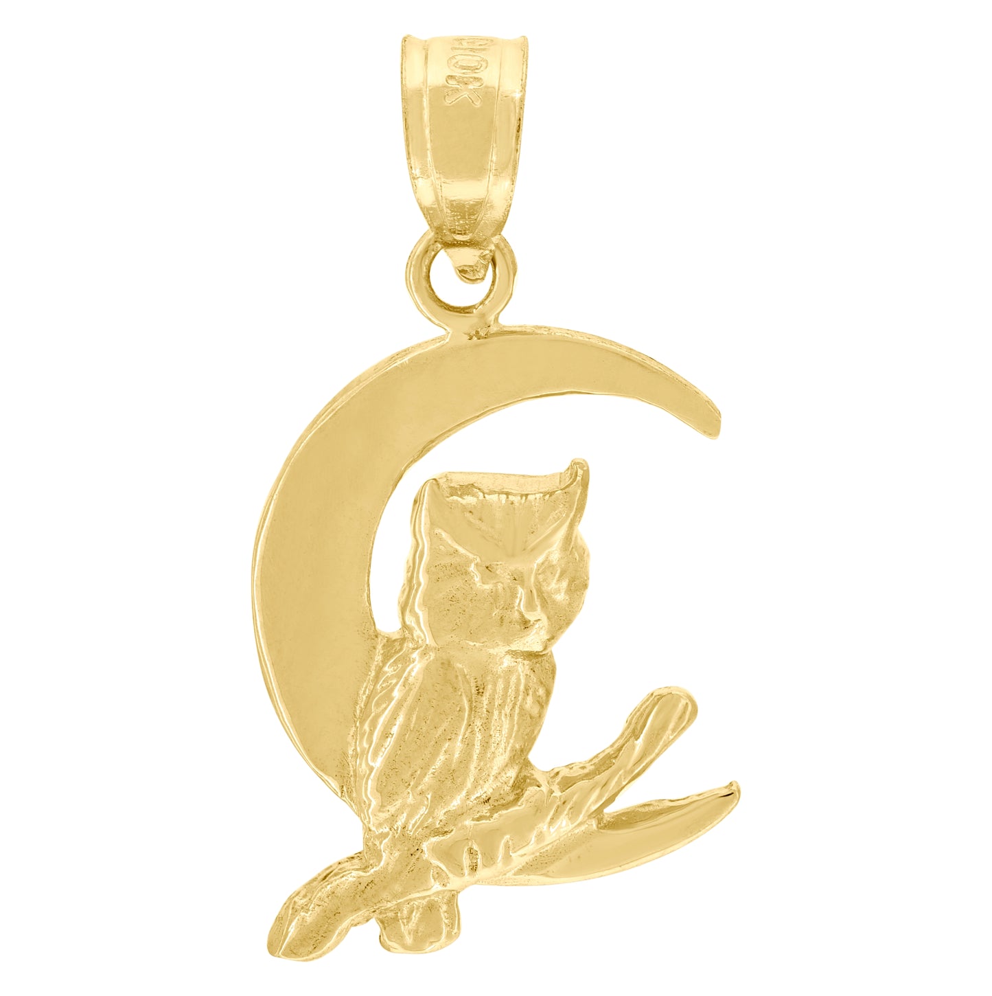 10K Yellow Gold Womens Mens Unisex Owl Moon Animal Charm Pendant