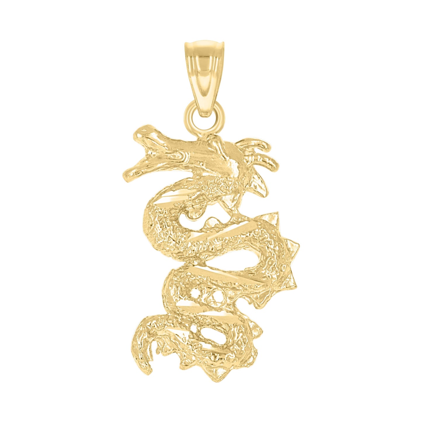 10K Yellow Gold Textured Unisex Dragon Snake Animal Charm Pendant