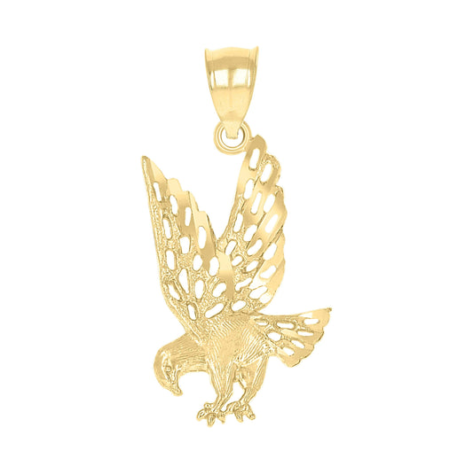 10K Yellow Gold Diamond-Cut Unisex Eagle Animal Charm Pendant