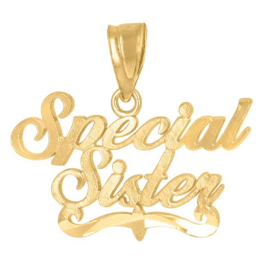 10K Yellow Gold Diamond-Cut Womens Special Sister Letters & Words Charm Pendant