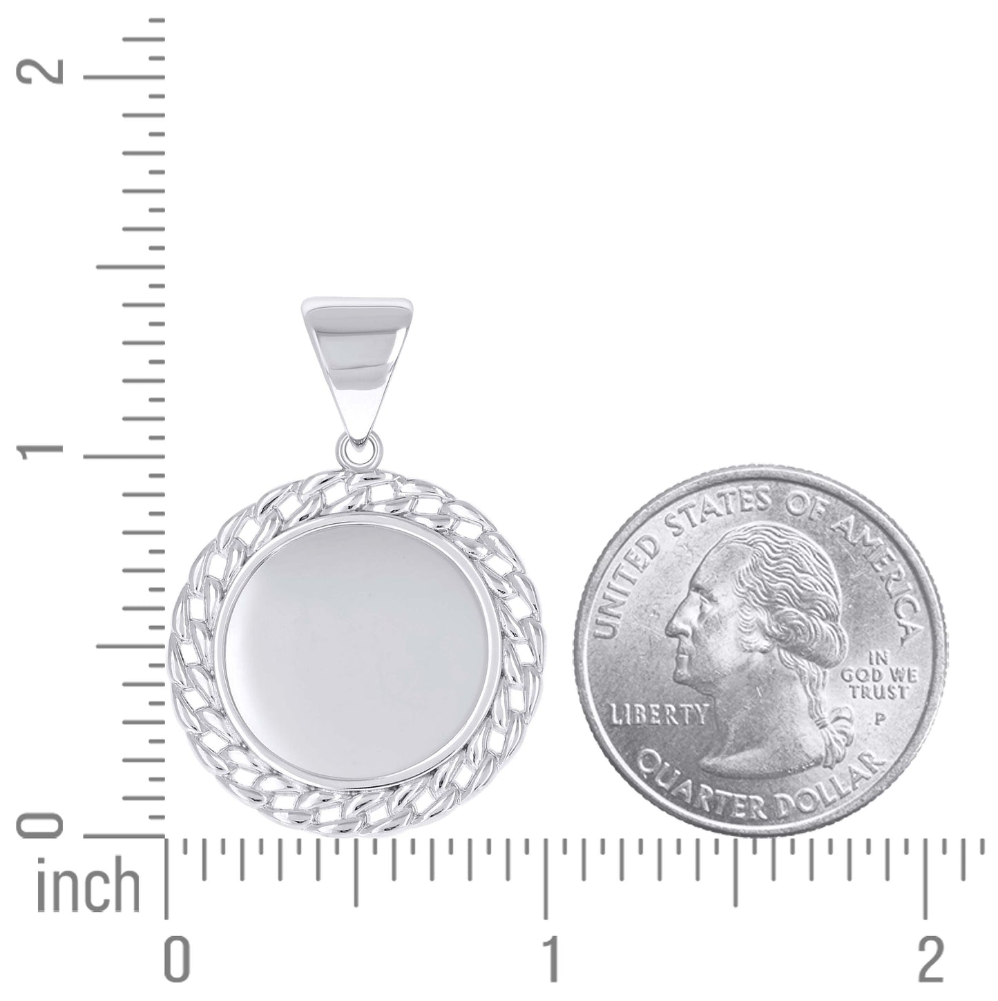 Sterling Silver Unisex Cuban Border Memory Circle Photo Frame Pendant