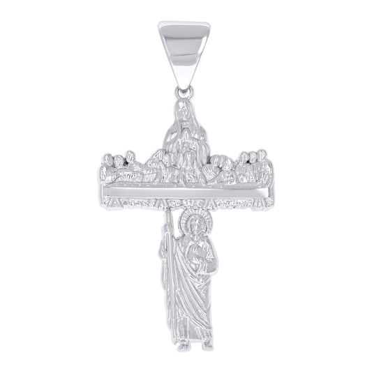 Sterling Silver Mens St. Jude Guadalupe Last Supper Cross Religious Pendant