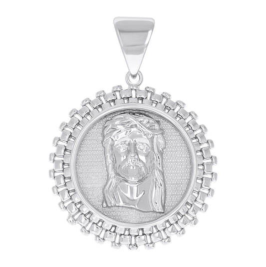 Sterling Silver Mens Medallion Jesus Religious Pendant