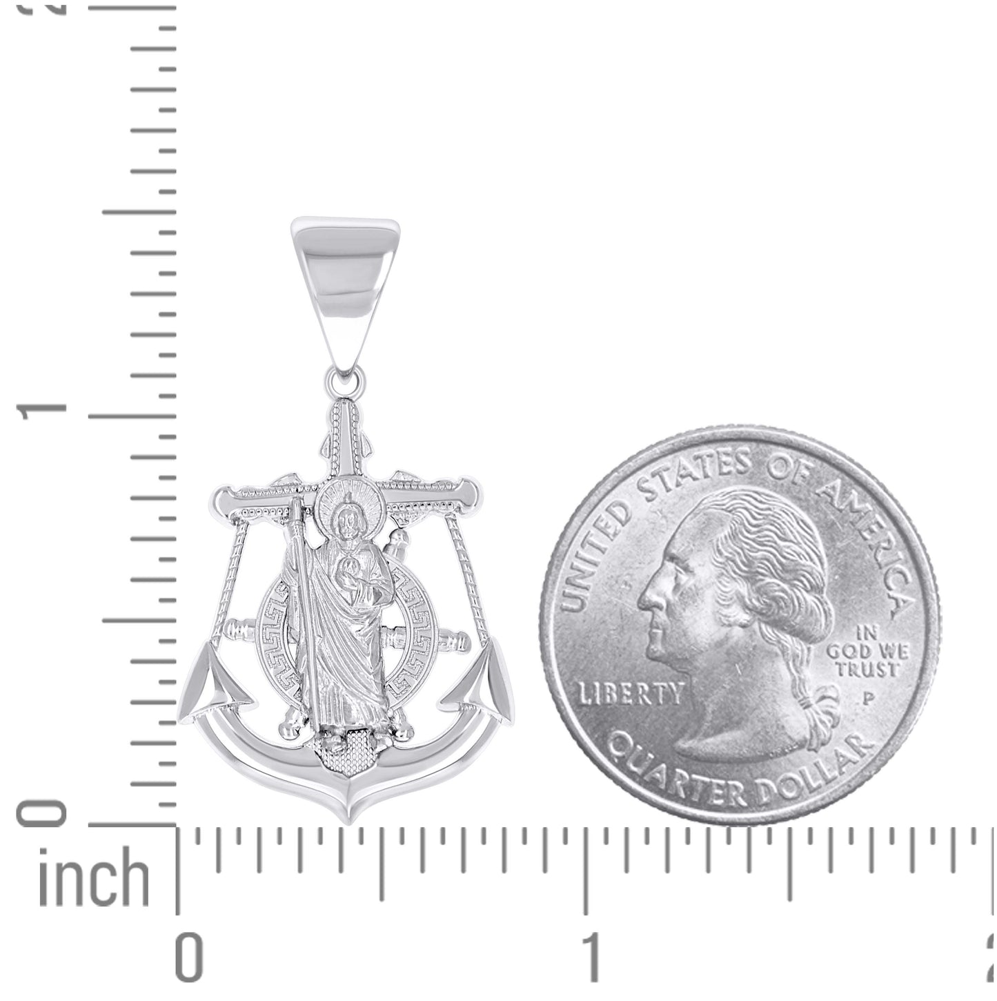 Sterling Silver Mens Greek Key Anchor Ship Wheel St, Jude Cross Religious Pendant