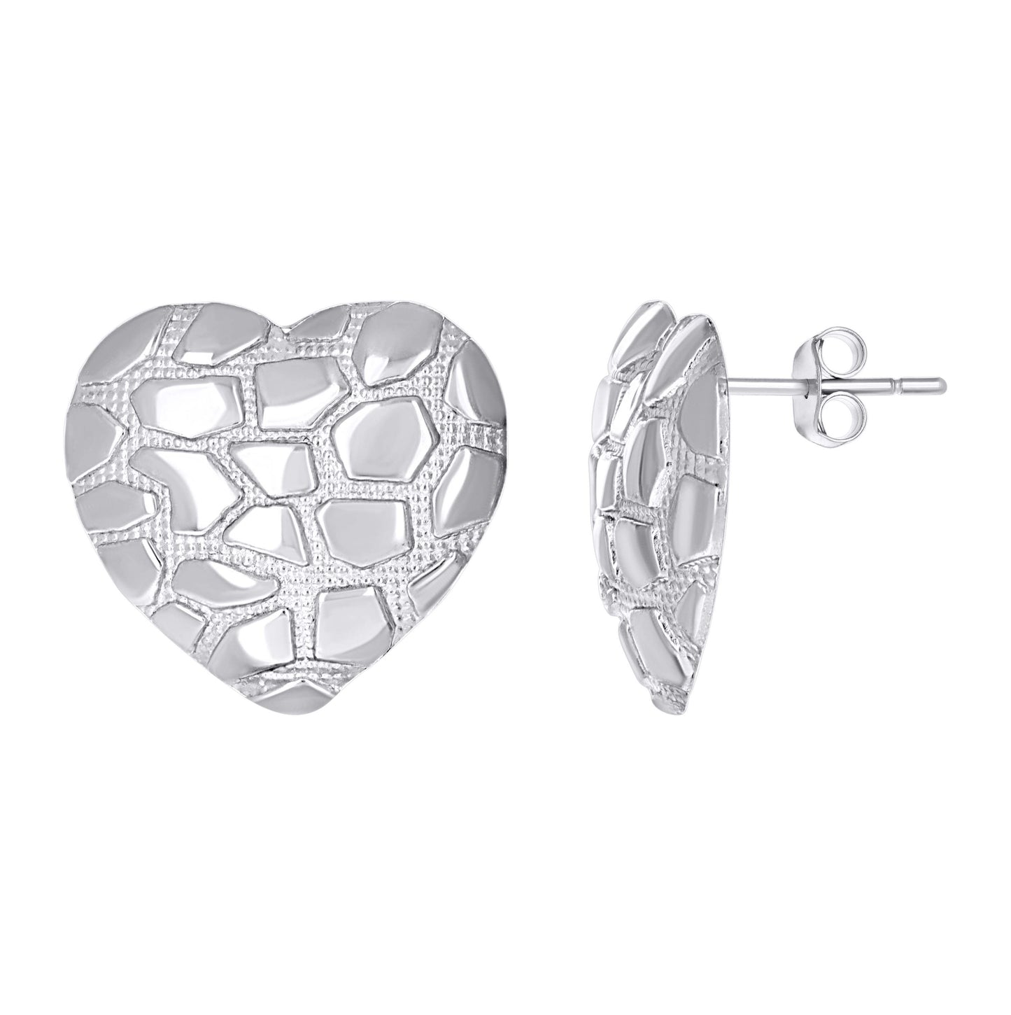 Sterling Silver Womens Nugget Hearts Stud Earrings
