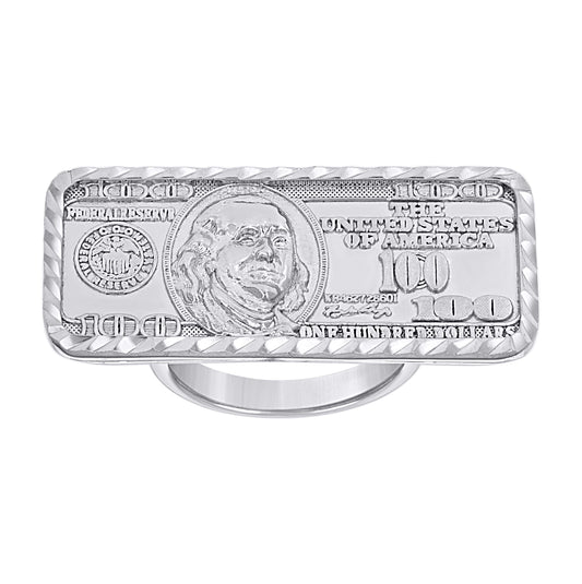 Sterling Silver Mens 100 Dollar Bill Currency Fashion Bridal Anniversary Wedding Engagement Band Ring S8-S10