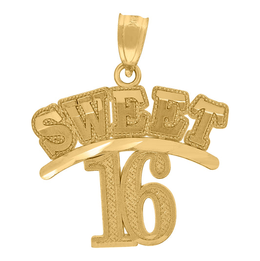 10K Yellow Gold Diamond-Cut Womens Sweet 16 Letters & Words Charm Pendant
