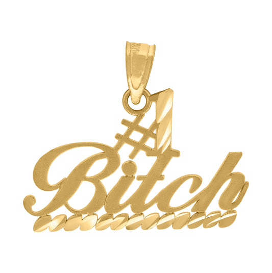 10K Yellow Gold Brushed Womens No. 1 Bitch Letters & Words Charm Pendant