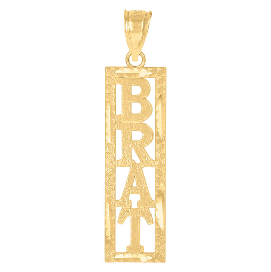 10K Yellow Gold Unisex Brat Letters & Words Charm Pendant