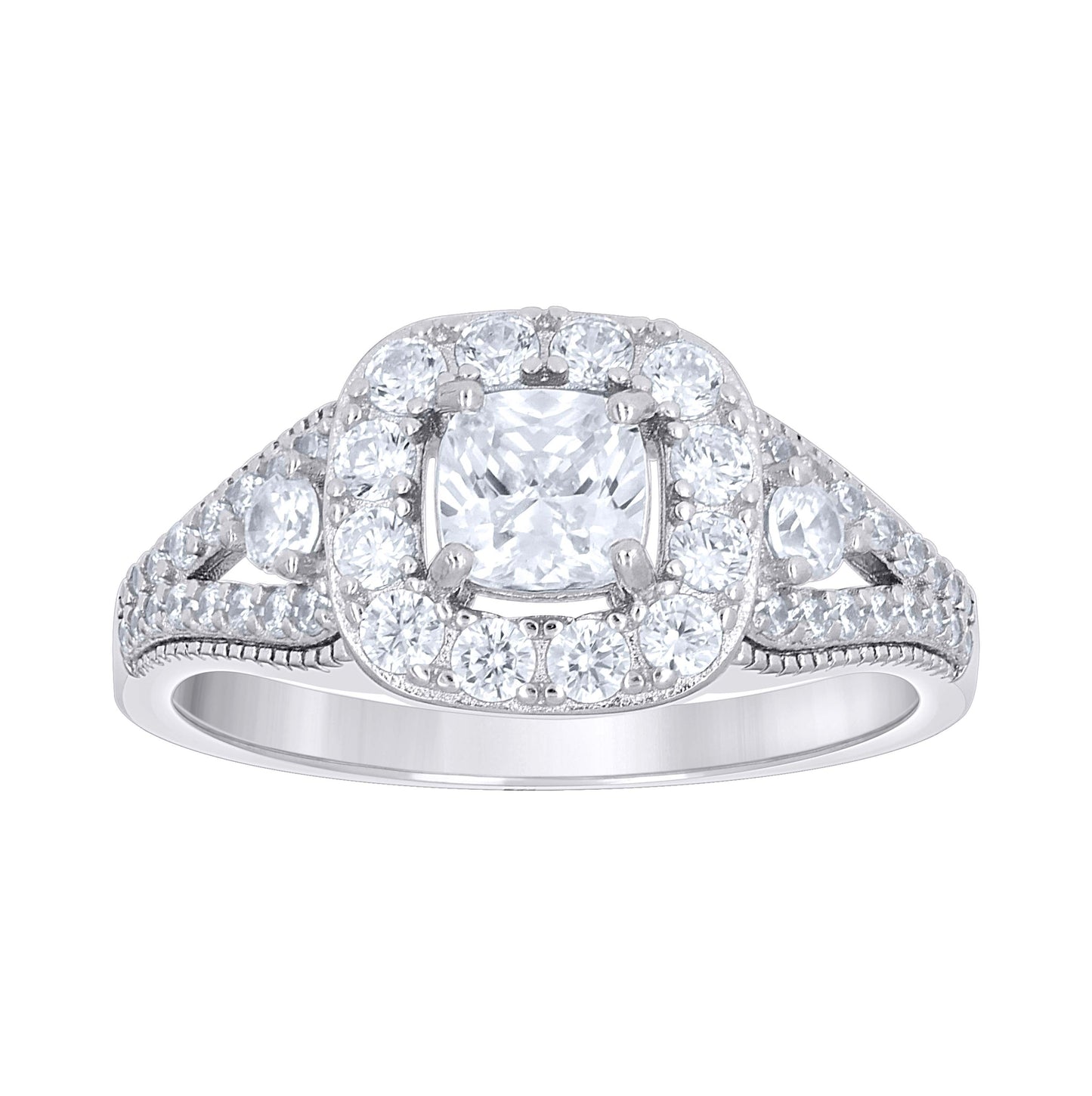 Sterling Silver Womens Cushion-Cut Round Cubic-Zirconia Duo Bridal Anniversary Engagement Wedding Ring Set