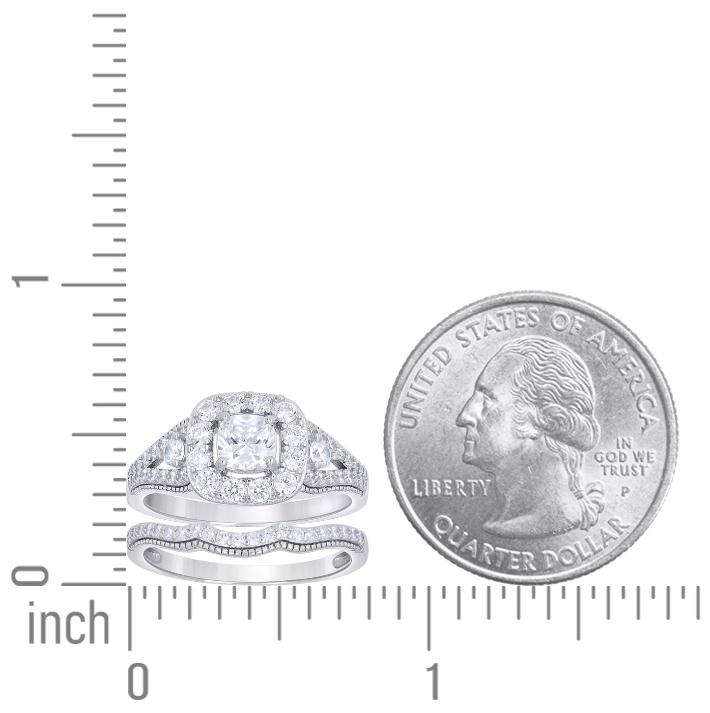 Sterling Silver Womens Cushion-Cut Round Cubic-Zirconia Duo Bridal Anniversary Engagement Wedding Ring Set