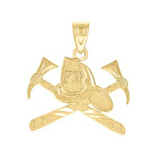 10K Yellow Gold Diamond-Cut Unisex Fire Department Badge Charm Pendant