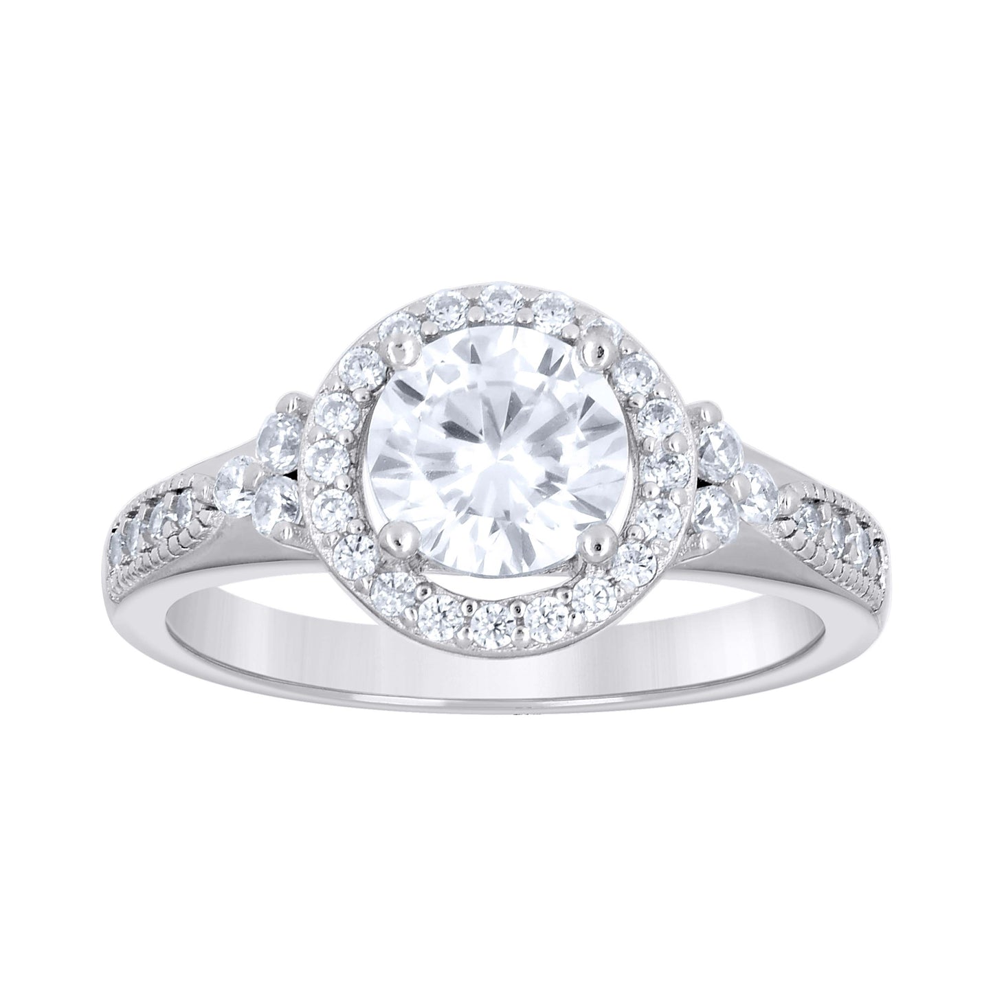 Sterling Silver Womens Cubic-Zirconia Halo Duo Bridal Anniversary Wedding Engagement Band Ring Set
