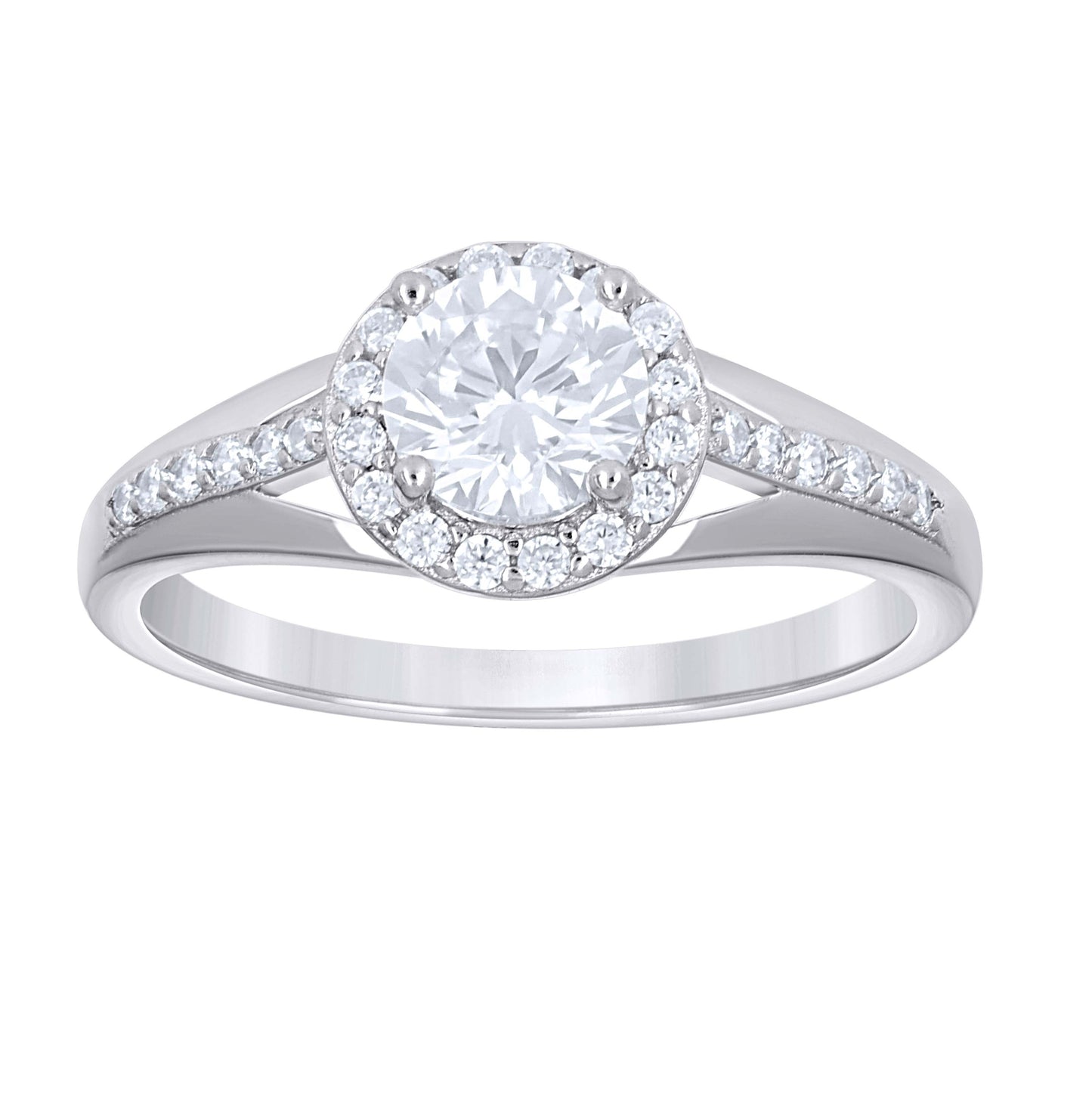 Sterling Silver Women's Cubic-Zirconia Halo Duo Bridal Anniversary Wedding Engagement Band Ring Set