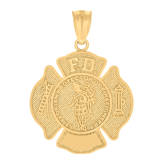 10K Yellow Gold Unisex Fire Department Badge Charm Pendant