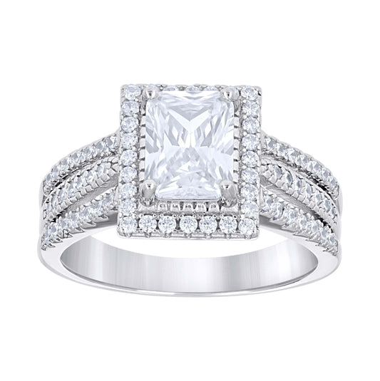 Sterling Silver Womens Emerald Round Cubic-Zirconia Rectangle Head Bridal Anniversary Engagement Wedding Ring