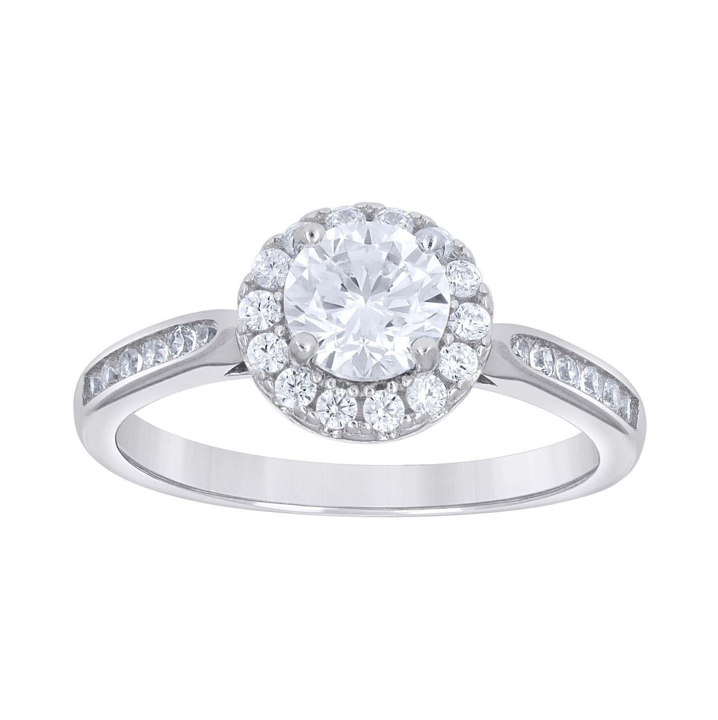 Sterling Silver Women's Cubic-Zirconia Halo Duo Bridal Anniversary Wedding Engagement Band Ring Set