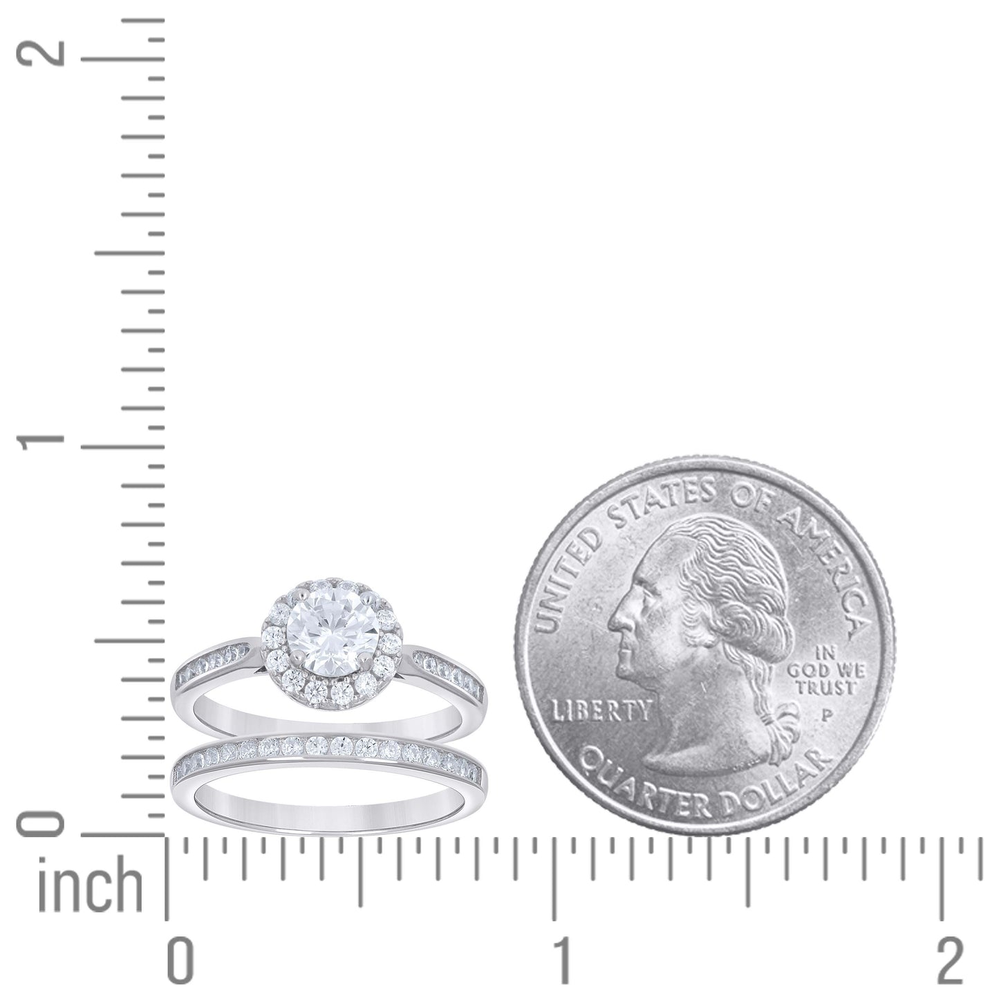 Sterling Silver Women's Cubic-Zirconia Halo Duo Bridal Anniversary Wedding Engagement Band Ring Set