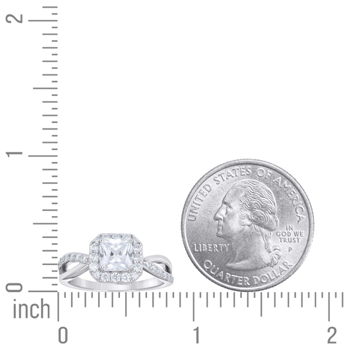 Sterling Silver Womens Princess-Cut Round Cubic-Zirconia Octagon Head Bridal Anniversary Engagement Wedding Ring