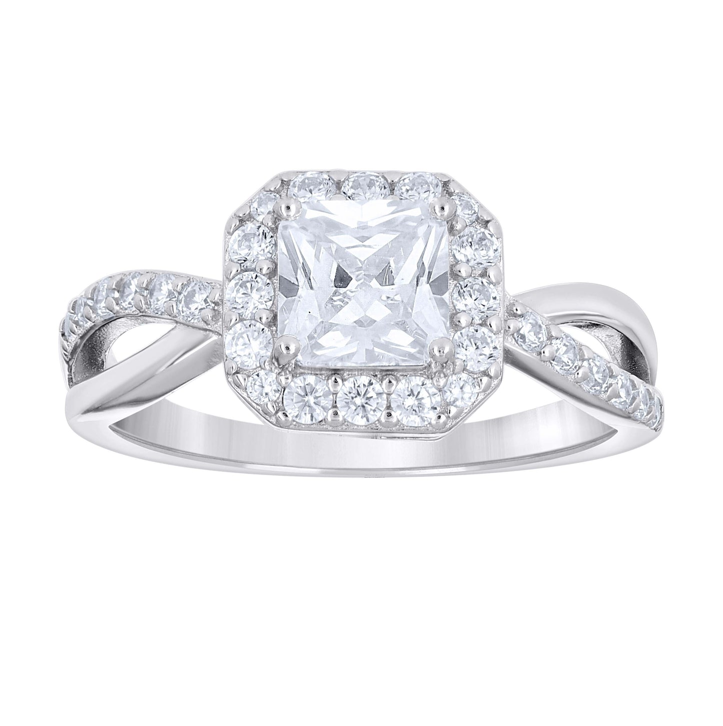 Sterling Silver Womens Princess-Cut Round Cubic-Zirconia Octagon Head Bridal Anniversary Engagement Wedding Ring