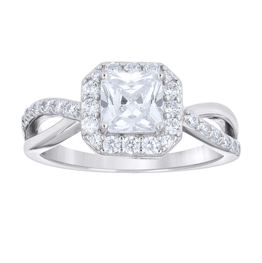 Sterling Silver Womens Princess-Cut Round Cubic-Zirconia Octagon Head Bridal Anniversary Engagement Wedding Ring