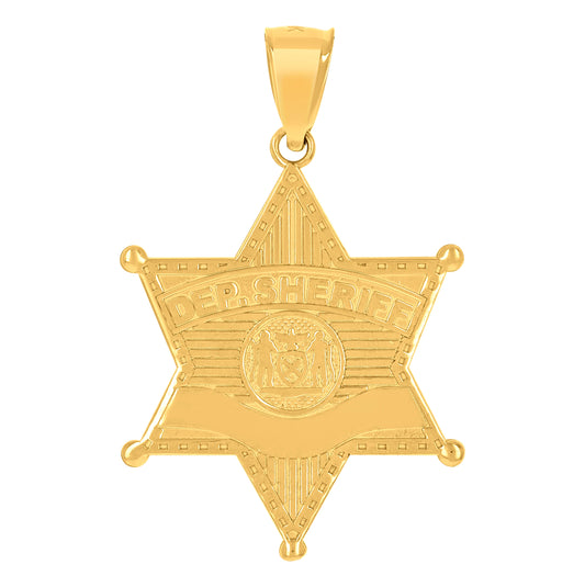 10K Yellow Gold Unisex Department Sheriff Badge Charm Pendant