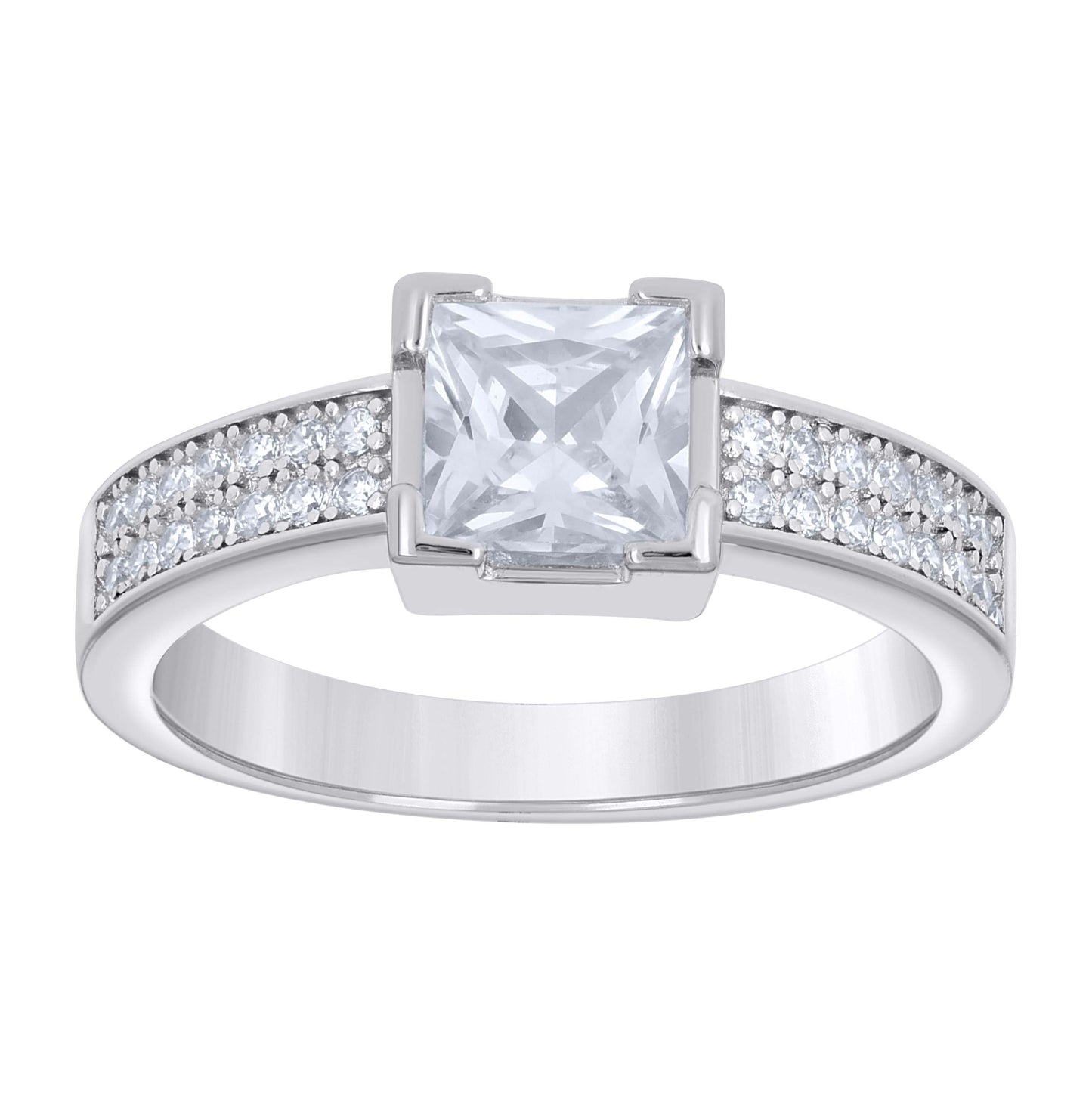 Sterling Silver Womens Princess-Cut Round Cubic-Zirconia Square Head Bridal Anniversary Engagement Wedding Ring
