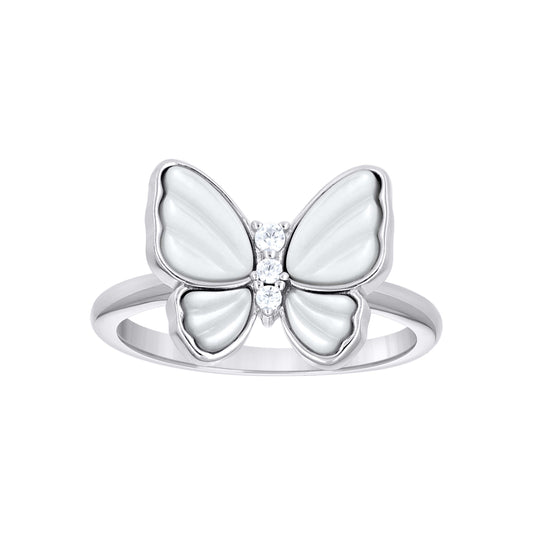 Sterling Silver Women's Cubic-Zirconia Butterfly Fashion Bridal Anniversary Wedding Engagement Band Ring