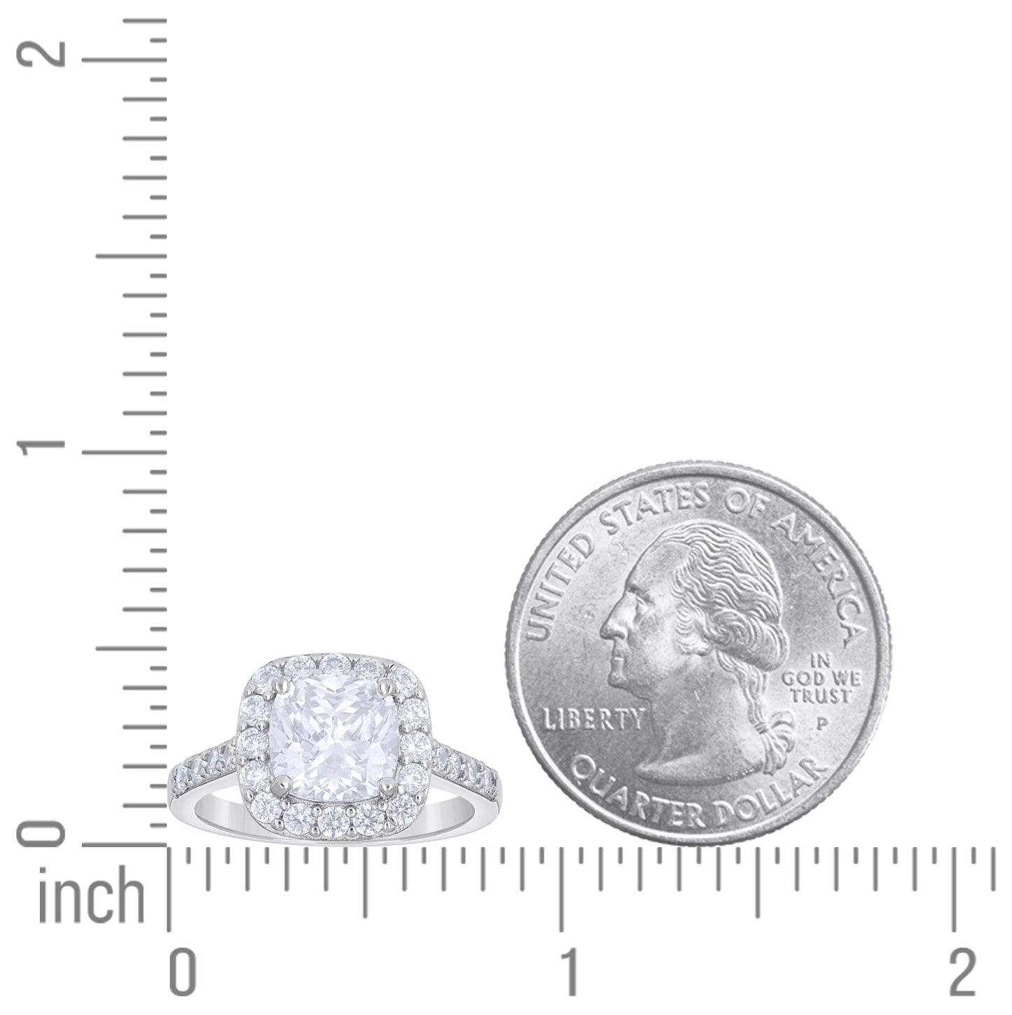 Sterling Silver Womens Cushion-Cut Round Cubic-Zirconia Halo Bridal Anniversary Engagement Wedding Ring