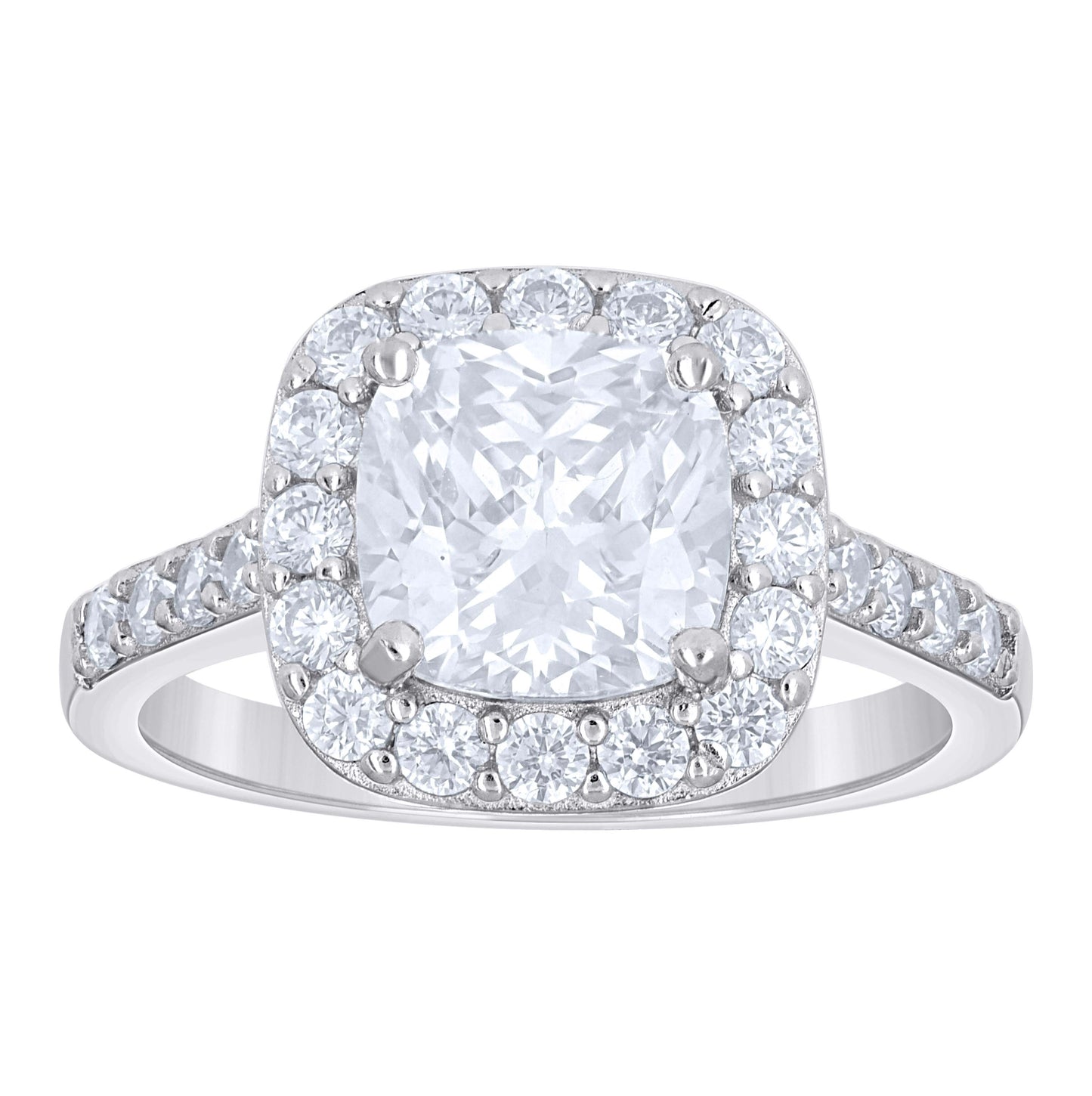 Sterling Silver Womens Cushion-Cut Round Cubic-Zirconia Halo Bridal Anniversary Engagement Wedding Ring